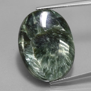 21.95 ct Green Seraphinite Gemstone, Seraphinite Gem in Oval Cabochon Shape for Sale.