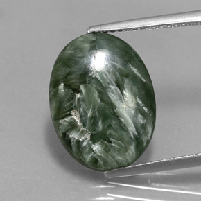 6.39 ct Green Seraphinite Gemstone, Seraphinite Gem in Oval Cabochon Shape for Sale.