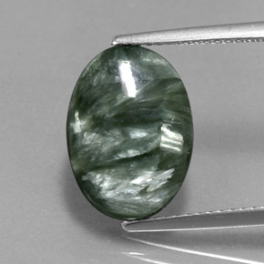 5.38 ct Green Seraphinite Gemstone, Seraphinite Gem in Oval Cabochon Shape for Sale.
