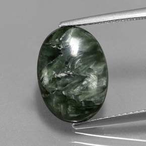 5.06 ct Green Seraphinite Gemstone, Seraphinite Gem in Oval Cabochon Shape for Sale.