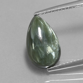 3.48 ct Green Seraphinite Gemstone, Seraphinite Gem in Pear Cabochon Shape for Sale.