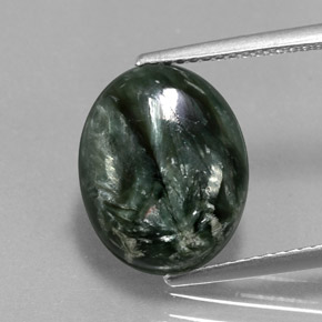 5.08 ct Green Seraphinite Gemstone, Seraphinite Gem in Oval Cabochon Shape for Sale.