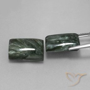 Seraphinite Gemstones in 14 x 10 mm (calibrated) Size for Sale, Seraphinite Stones in Deep Green Color