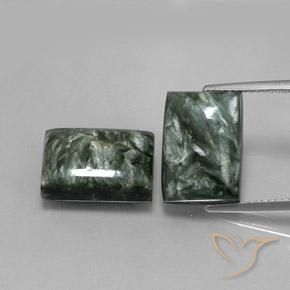 Paire Seraphinite Baquette 13,9 x 10mm - Poids total 15,8 ct / moyenne 7,9 ct chaque, pierre gemme naturelle Non traité, couleur Vert multicolore avec pureté Opaque , dureté Mohs 2 à 4, Photo A
