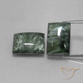 2 pièces assorties Seraphinite Vert Baquette de taille 14 x 9,9mm, poids total de 16,64 ct / moyenne de 8,32 ct chacune, Vert multicolore avec pureté Opaque , pierre gemme naturelle Non traité, dureté de Mohs 2 à 4, Photo A