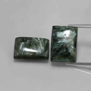 15.08 ct Green Seraphinite Gemstone, Seraphinite Gem in Baguette Cabochon Shape for Sale.