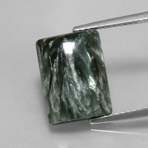 5.99 ct Green Seraphinite Gemstone, Seraphinite Gem in Baguette Cabochon Shape for Sale.