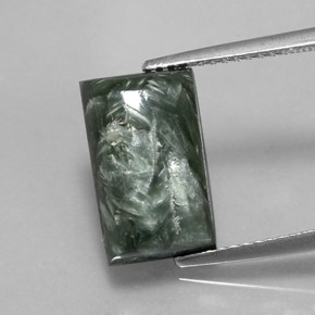 5.26 ct Green Seraphinite Gemstone, Seraphinite Gem in Baguette Cabochon Shape for Sale.