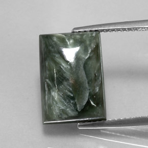 7.16 ct Green Seraphinite Gemstone, Seraphinite Gem in Baguette Cabochon Shape for Sale.