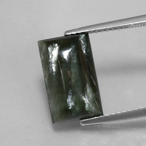 4.33 ct Green Seraphinite Gemstone, Seraphinite Gem in Baguette Cabochon Shape for Sale.