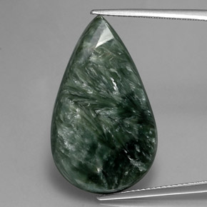 19.58 ct Green Seraphinite Gemstone, Seraphinite Gem in Pear Cabochon Shape for Sale.