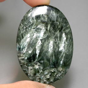 47.17 ct Green Seraphinite Gemstone, Seraphinite Gem in Oval Cabochon Shape for Sale.