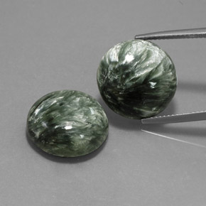 22.64 ct Green Seraphinite Gemstone, Seraphinite Gem in Round Cabochon Shape for Sale.