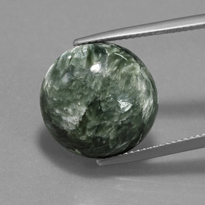 10.67 ct Green Seraphinite Gemstone, Seraphinite Gem in Round Cabochon Shape for Sale.