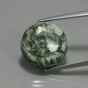 9.92 ct Green Seraphinite Gemstone, Seraphinite Gem in Round Cabochon Shape for Sale.
