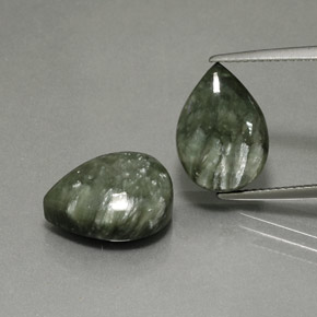 11.39 ct Green Seraphinite Gemstone, Seraphinite Gem in Pear Cabochon Shape for Sale.