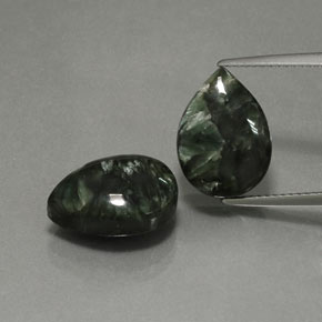 11.57 ctw Green Seraphinite Gemstones, Seraphinite Gems in Pear Cabochon Shape for Sale.