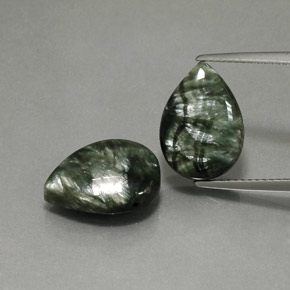 10.22 ct Green Seraphinite Gemstone, Seraphinite Gem in Pear Cabochon Shape for Sale.