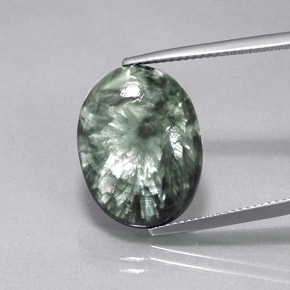 9.66 ct Green Seraphinite Gemstone, Seraphinite Gem in Oval Cabochon Shape for Sale.
