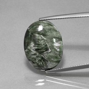 8.99 ct Green Seraphinite Gemstone, Seraphinite Gem in Oval Cabochon Shape for Sale.