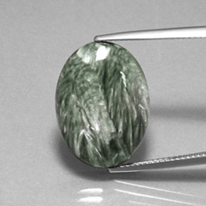 10.82 ct Green Seraphinite Gemstone, Seraphinite Gem in Oval Cabochon Shape for Sale.