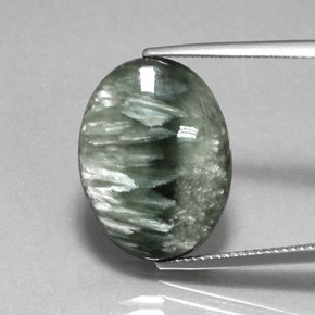 12.26 ct Green Seraphinite Gemstone, Seraphinite Gem in Oval Cabochon Shape for Sale.