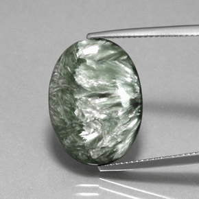 8.72 ct Green Seraphinite Gemstone, Seraphinite Gem in Oval Cabochon Shape for Sale.