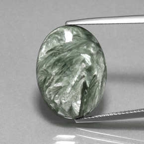 10.67 ct Green Seraphinite Gemstone, Seraphinite Gem in Oval Cabochon Shape for Sale.