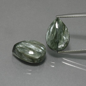 11.59 ct Green Seraphinite Gemstone, Seraphinite Gem in Pear Cabochon Shape for Sale.