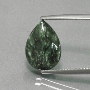 4.49 ct Green Seraphinite Gemstone, Seraphinite Gem in Pear Cabochon Shape for Sale.