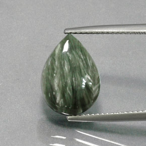 6.18 ct Green Seraphinite Gemstone, Seraphinite Gem in Pear Cabochon Shape for Sale.