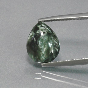 2.82 ct Green Seraphinite Gemstone, Seraphinite Gem in Pear Cabochon Shape for Sale.