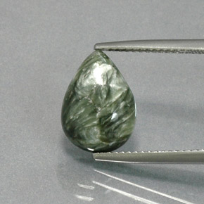 3.60 ct Green Seraphinite Gemstone, Seraphinite Gem in Pear Cabochon Shape for Sale.