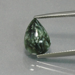 3.20 ct Green Seraphinite Gemstone, Seraphinite Gem in Pear Cabochon Shape for Sale.