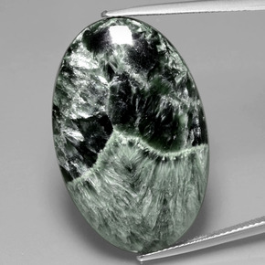 28.27 ct Green Seraphinite Gemstone, Seraphinite Gem in Oval Cabochon Shape for Sale.