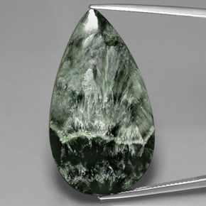 27.18 ct Green Seraphinite Gemstone, Seraphinite Gem in Pear Cabochon Shape for Sale.