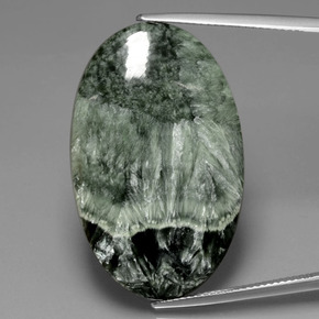 30.14 ct Green Seraphinite Gemstone, Seraphinite Gem in Oval Cabochon Shape for Sale.