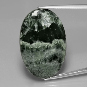27.31 ct Green Seraphinite Gemstone, Seraphinite Gem in Oval Cabochon Shape for Sale.