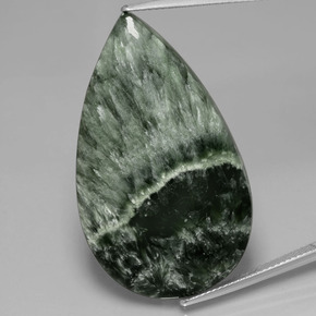 31.14 ct Green Seraphinite Gemstone, Seraphinite Gem in Pear Cabochon Shape for Sale.