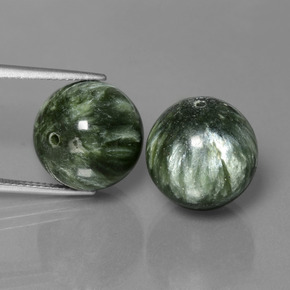 38.91 ct Green Seraphinite Gemstone, Seraphinite Gem in Drilled Sphere Shape for Sale.
