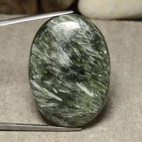 50.25 ct Green Seraphinite Gemstone, Seraphinite Gem in Oval Cabochon Shape for Sale.