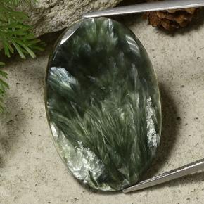 33.43 ct Green Seraphinite Gemstone, Seraphinite Gem in Oval Cabochon Shape for Sale.
