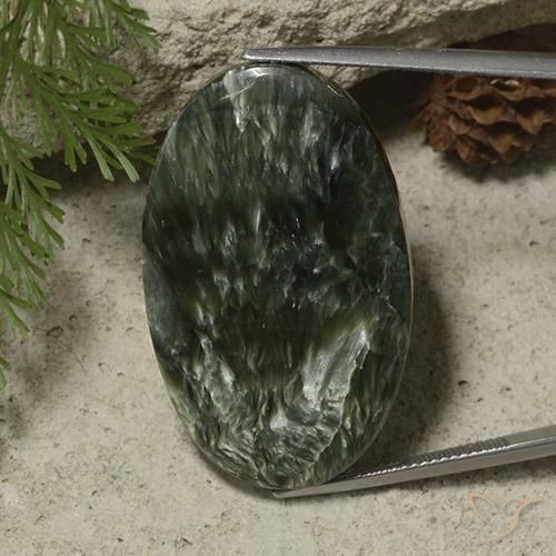 39.09 ct Green Seraphinite Stone, Natural Seraphinite in Oval Cabochon Shape for Sale