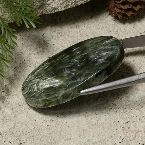 Seraphinite Gemstone in 36 x 22.5 mm Size for Sale, Seraphinite Stone in Green Color