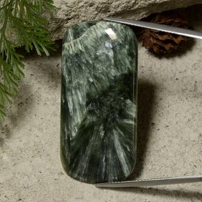 27.75 ct Green Seraphinite Gemstone, Seraphinite Gem in Cushion Cabochon Shape for Sale.