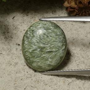 5.77 ct Green Seraphinite Gemstone, Seraphinite Gem in Oval Cabochon Shape for Sale.