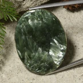 Verde scuro Serafinite Gem - 36.2ct Ovale cabochon (ID: 485795)