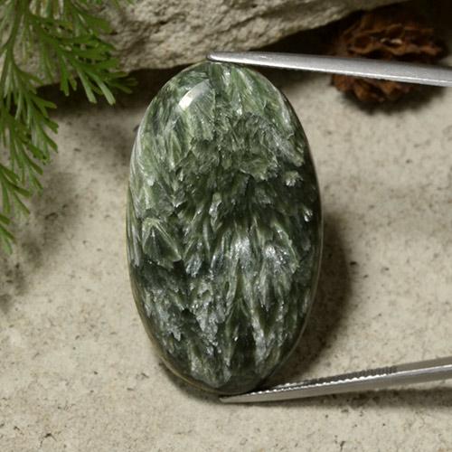 Army Green Seraphinite Gem - 42.7ct Oval Cabochon (ID: 485798)