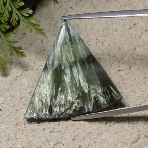 13.87 ct Green Seraphinite Gemstone, Seraphinite Gem in Shark Fin Cabochon Shape for Sale.