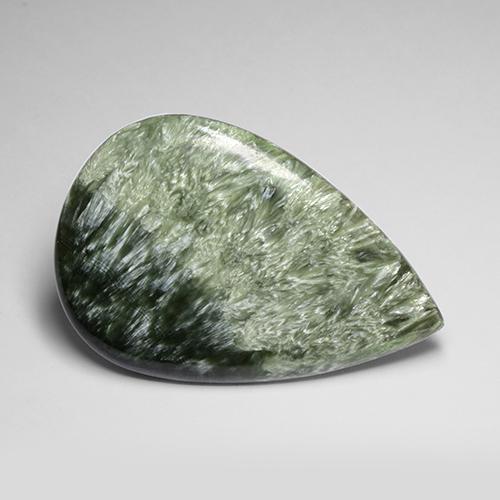 77.14 ct Green Seraphinite Stone, Natural Seraphinite in Pear Cabochon Shape for Sale